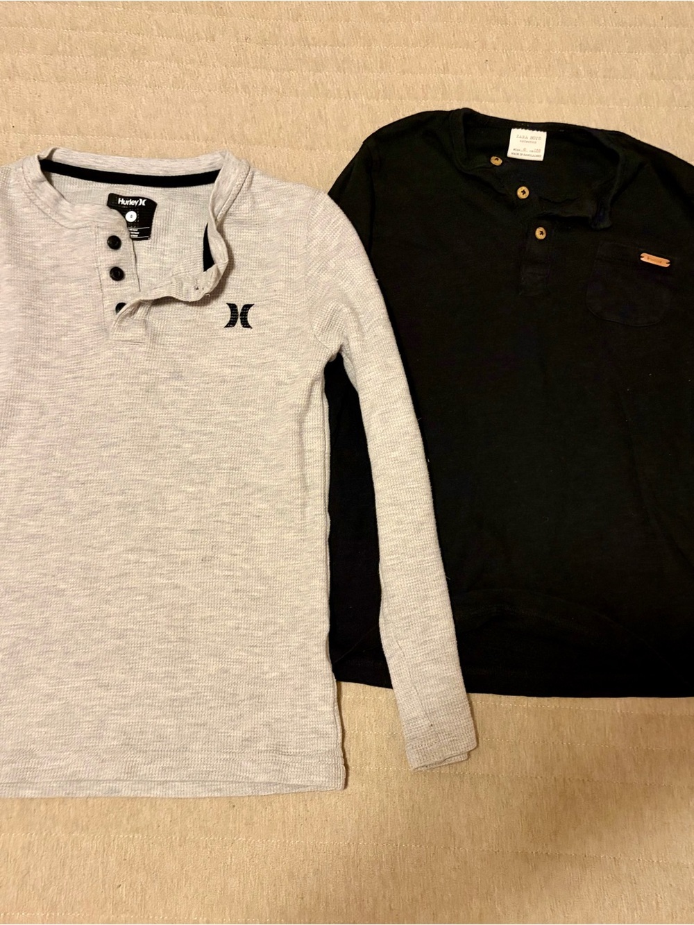 Hurley Boys Long-Sleeve Henley in Light Gray & Zara Henley Black Size 8